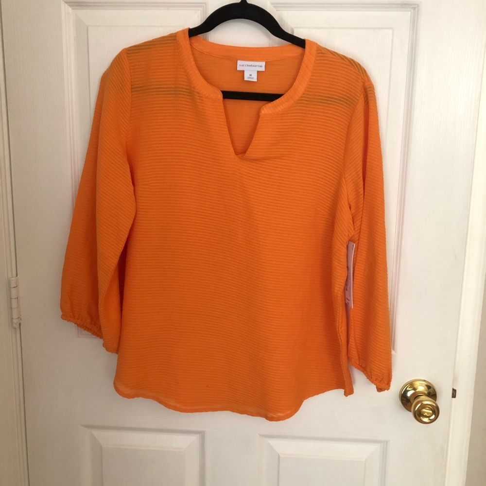 2/$14 ❤️ Liz Claiborne Sheer Orange Blouse Sz M